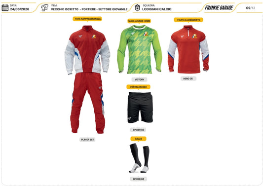 Kit settore giovanile AGONISTICA PORTIERE - VECCHIO TESSERATO - Stagione Sportiva 2026-2027