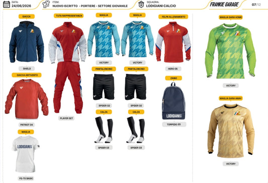 Kit settore giovanile AGONISTICA PORTIERE - NUOVO TESSERATO - Stagione Sportiva 2026-2027