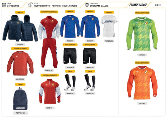 Kit - SCUOLA CALCIO - PORTIERE - NUOVO TESSERATO